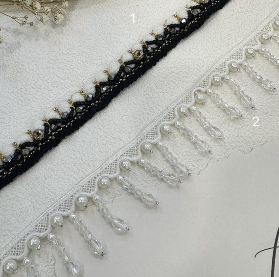 Beaded trim for costume design sewing embellishment bridal trim dress coat cuff collar Sold by 1 yard