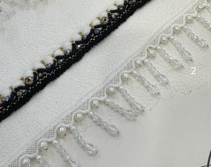 Beaded Lace Trim, Costume Embellishment - Sold by 1 Yard
