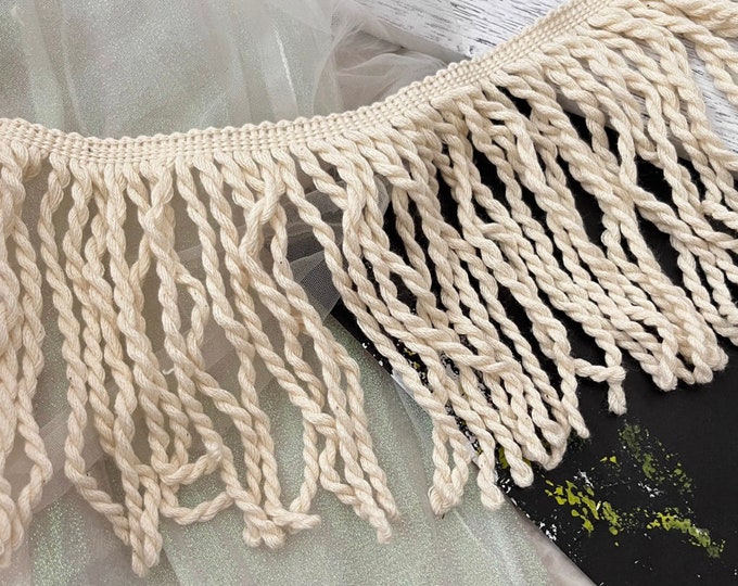 Ivory Fringed Tassel Trim, Costume Design, Bridal Dress, Sold by 1 Yard
