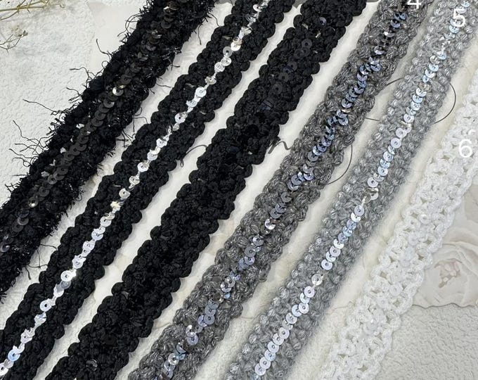 Sequin Lace Trim, Costume Design, Bridal Embellishment (Sold by 1 Yard)