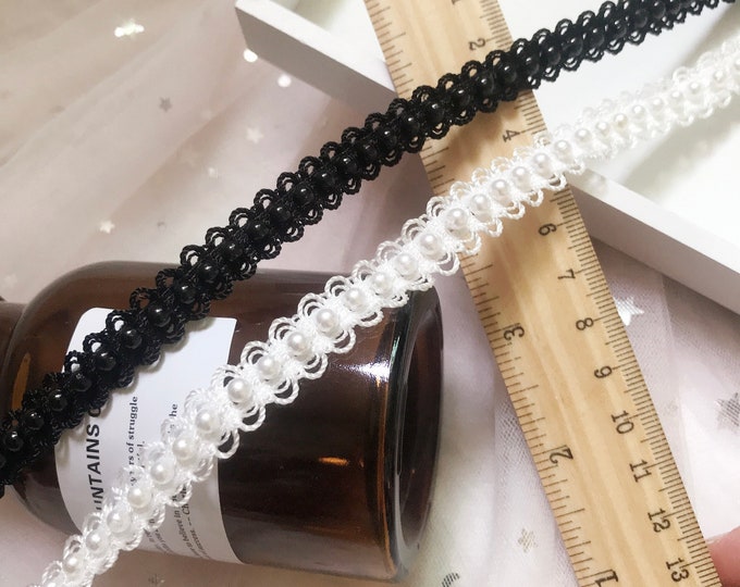 Pearl Lace Trim, Costume Embellishment, Bridal Sewing, Sold by 1 Yard