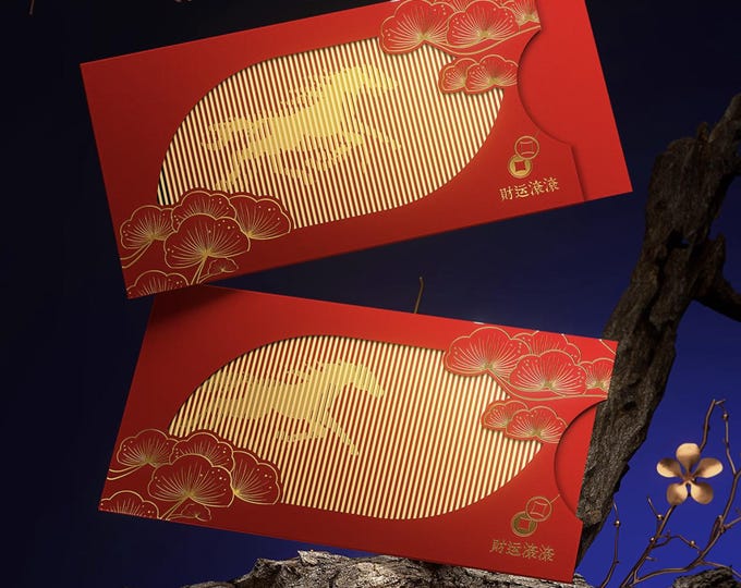 2026 Year of the Horse Red Envelopes, Gold Foil Lucky Money Packets