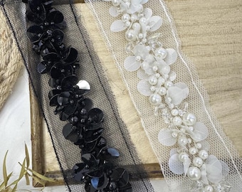 Beaded Lace Trim: Costume Design, Bridal Embellishment (Sold by 1 Yard)