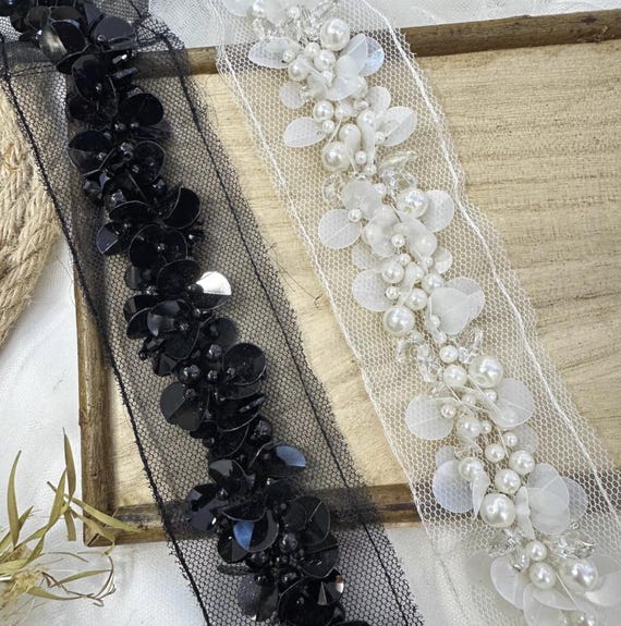 Beaded lace trim for costume design sewing embellishment bridal trim dress coat cuff collar Sold by 1 yard