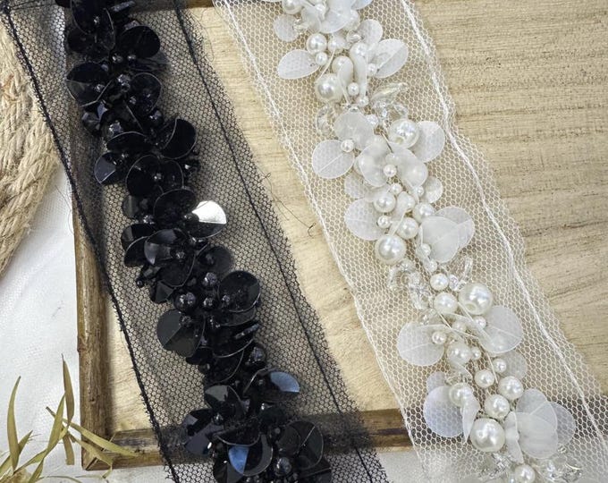 Beaded Lace Trim: Costume Design, Bridal Embellishment (Sold by 1 Yard)