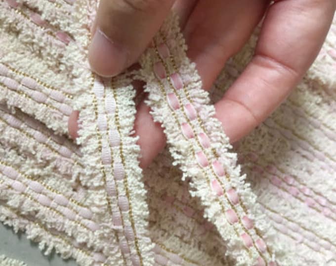 Ivory & Pink Lace Trim, Costume Design Embellishment, Sold by 1 Yard