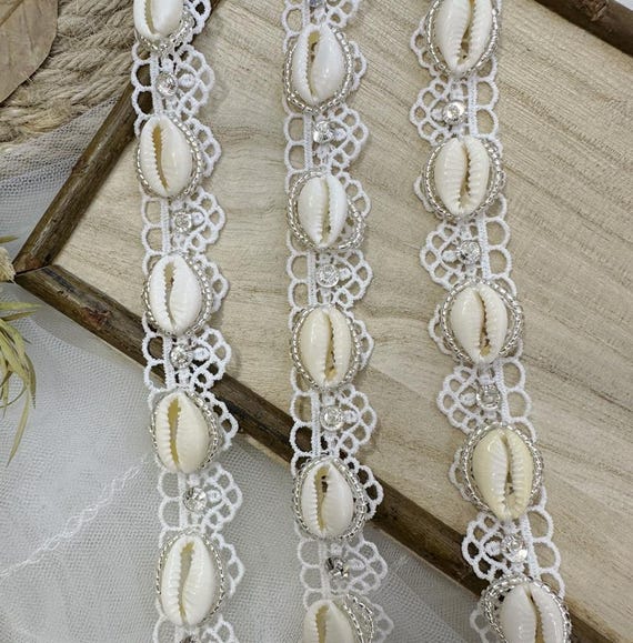 Seashell Beaded trim, decor trimming for costume design sewing embellishment bridal trim dress coat cuff collar bag home deco Sold by 1 yard