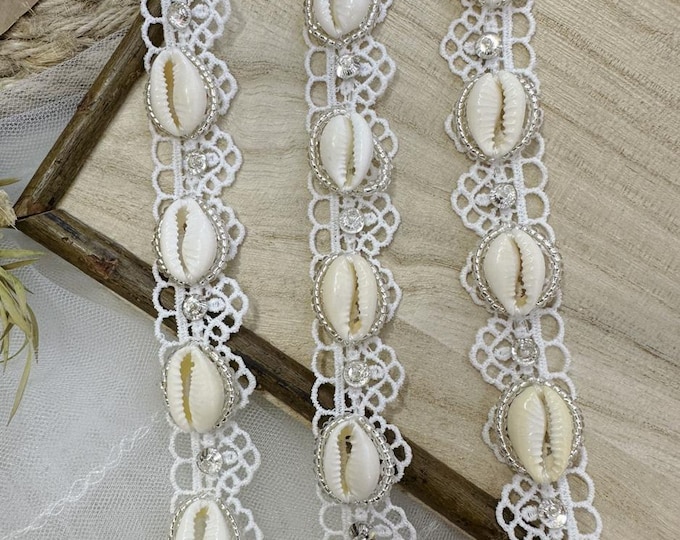 Seashell Beaded Lace Trim, Sewing Embellishment, Sold by 1 Yard