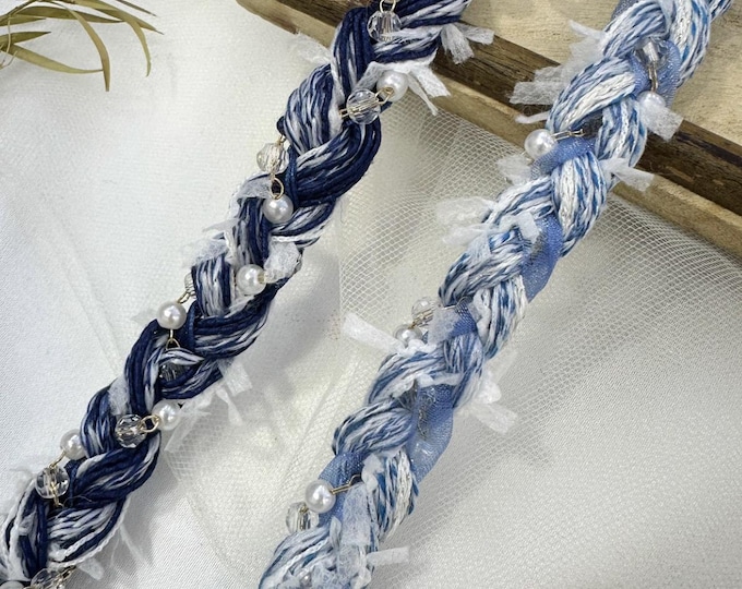 Blue Beaded Trim, Couture Bridal Embellishment Sold by 1 Yard