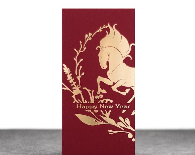 2026 Year of the Horse Red Envelopes, Gold Foil Lucky Money Packets