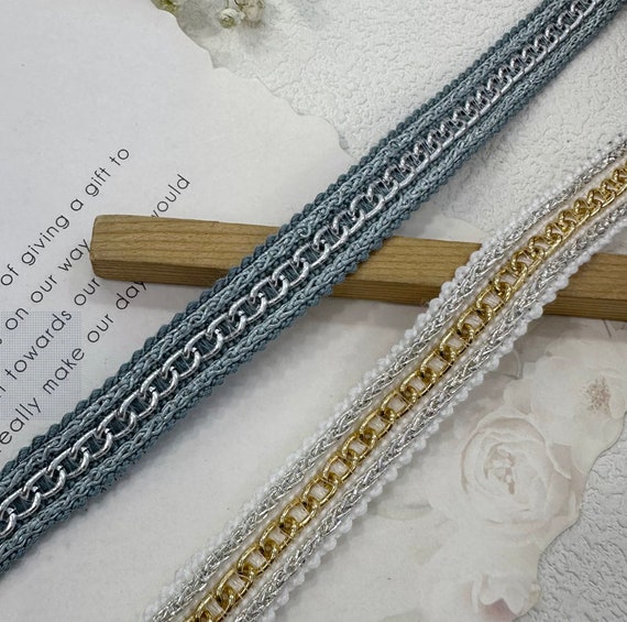 Lace trim, Chains decor trimming for costume design sewing embellishment bridal trim dress coat cuff collar bag home deco Sold by 1 yard