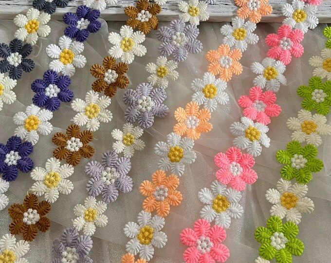 Floral Embroidery Lace Trim, Costume Design, Bridal Sewing (1 Yard)