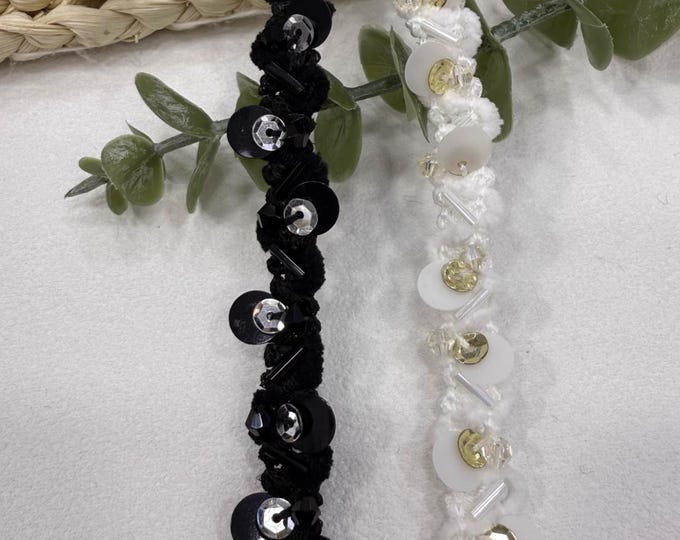 Beaded Sequin Lace Trim Ribbon, Bridal Costume Design (1 Yard)