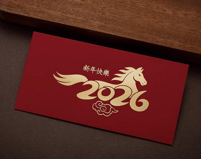 2026 Year of the Horse Red Envelopes, Gold Foil Lucky Money Packets