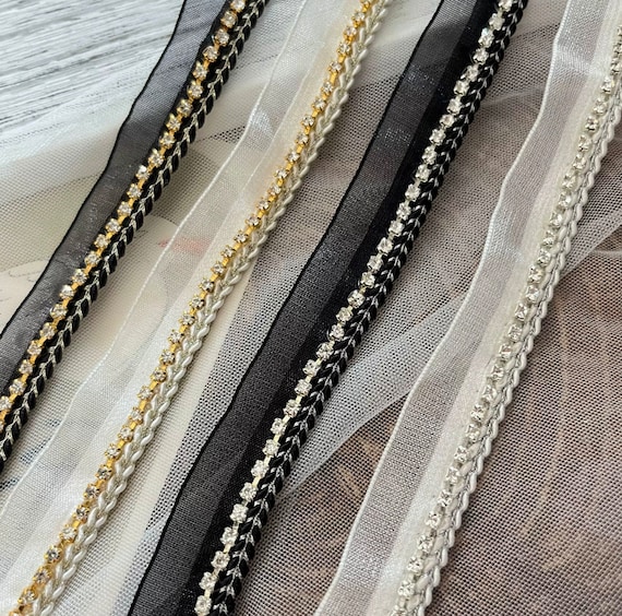Rinestones Lace trim, decor trimming for costume design sewing bridal trim headwear dress coat cuff collar bag home deco Sold by 1 yard