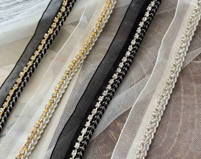 Rhinestone Lace Trim, Costume & Bridal Embellishment, Sold by 1 Yard