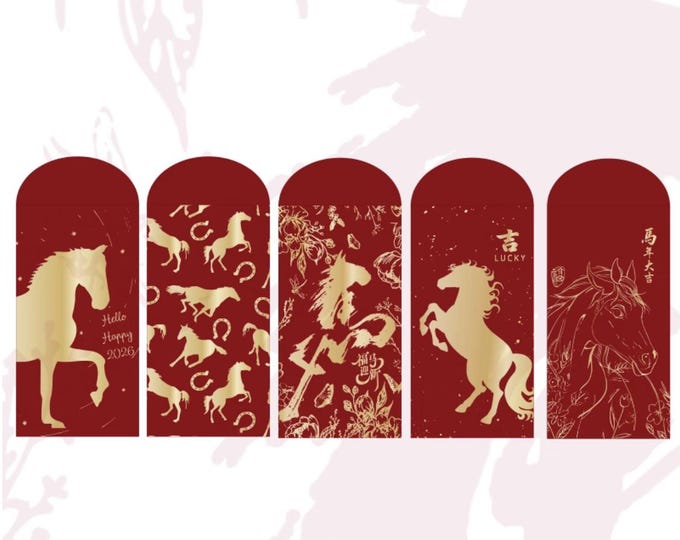 2026 Year of the Horse Red Envelopes, Gold Foil Lucky Money Packets