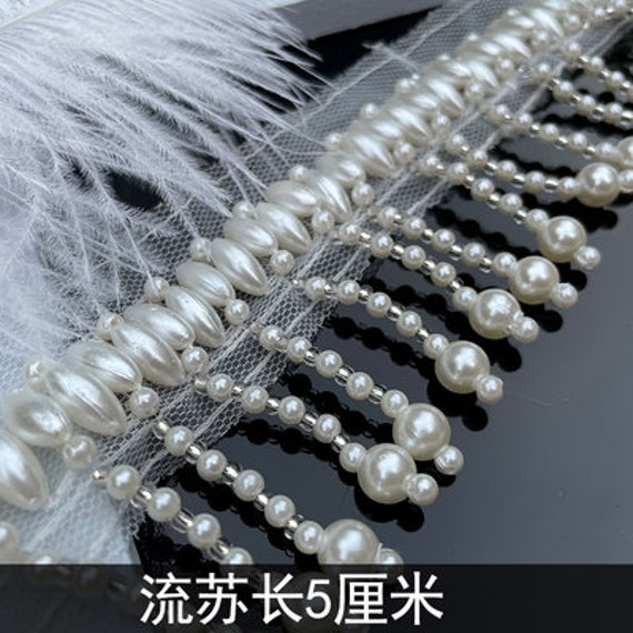Pearl Bead Fringe Trim By The Yard