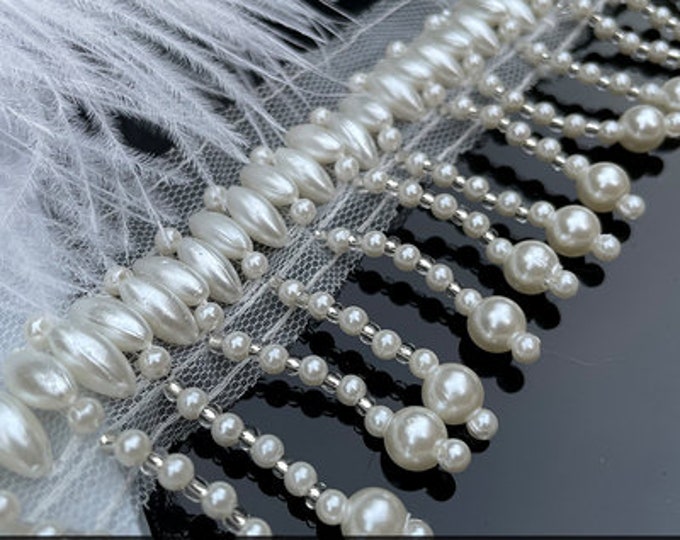 Pearl Bead Fringe Trim By The Yard