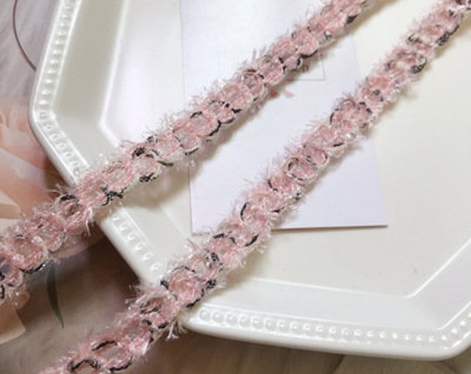 Pink Fuzzy Lace Trim, Costume Design Sewing Embellishment, Sold by 1 Yard