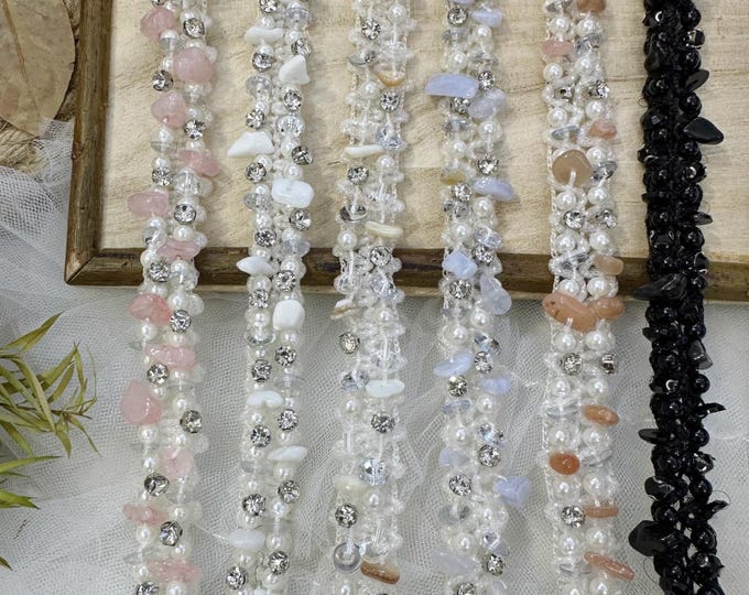 Beaded Lace Trim Ribbon - Costume, Bridal, Headwear - Sold by 1 Yard
