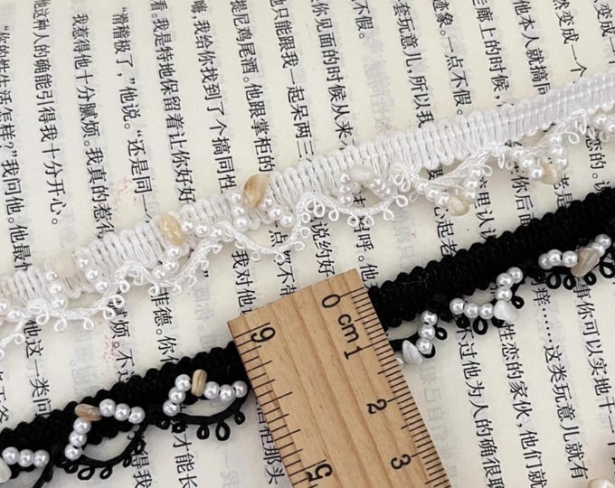 Beaded Lace Trim, Costume Embellishment, Bridal Dress Decor - 1 Yard