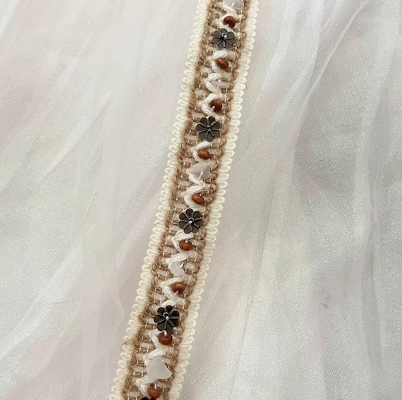 Beaded Lace trim ribbon for costume design bridal trim headwear dress coat cuff collar bag home deco Sold by 1 yard