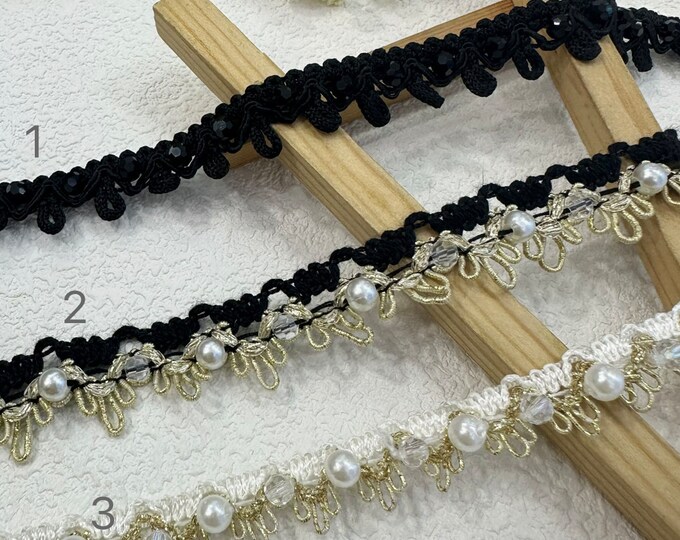 Beaded Lace Trim, Costume Design Embellishment, Sold by 1 Yard