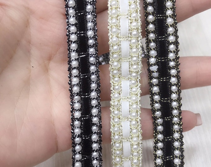 Pearl Lace Trim, Costume Design Embellishment, Sold by 1 Yard