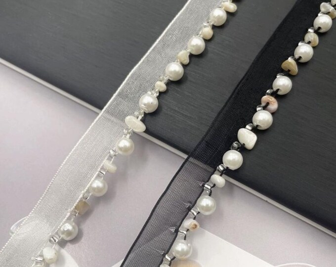 Beaded Lace Trim, Sewing Embellishment, Bridal Design (1 Yard)