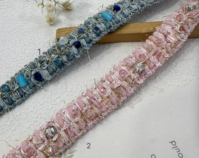 Beaded Lace Trim Ribbon - Couture Costume Design, Sold by the Yard