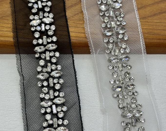 Rhinestone Beaded Trim, Costume Sewing Embellishment, Sold by 1 Yard