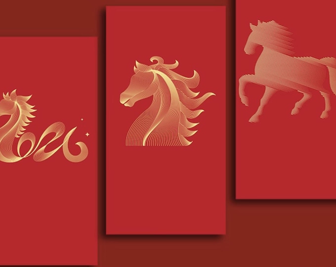 Year of the Horse 2026 Gold Foil Red Envelopes, Lucky Money Gift Red Packets
