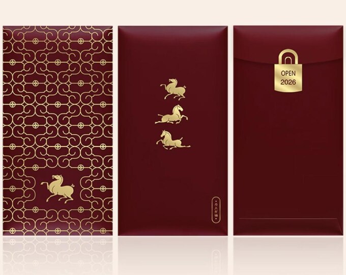 Year of the Horse 2026 Gold Foil Red Envelopes, Lucky Money Gift Red Packets