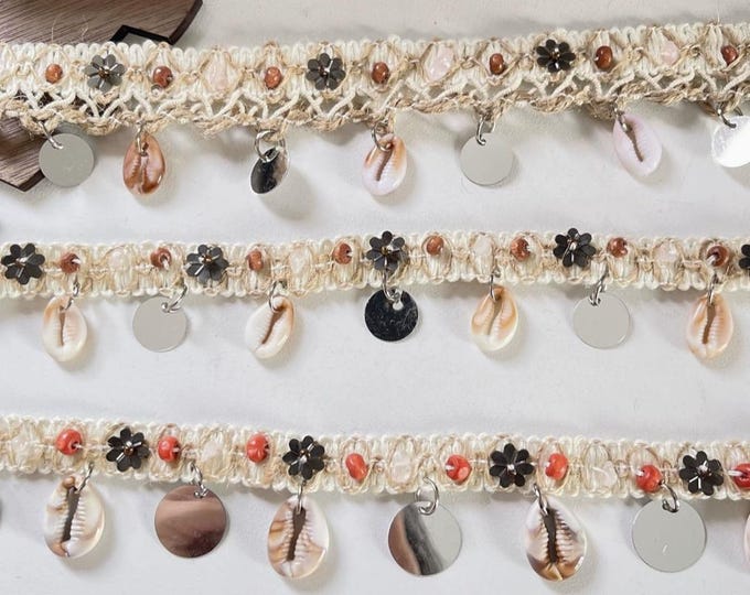 Seashell Beaded Trim, Costume Design Embellishment, Sold by 1 Yard