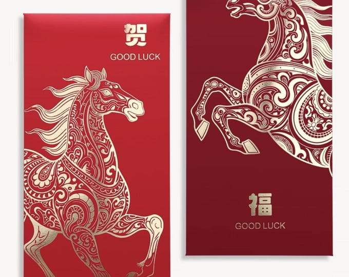 Year of the Horse 2026 Gold Foil Red Envelopes, Lucky Money Gift Red Packets