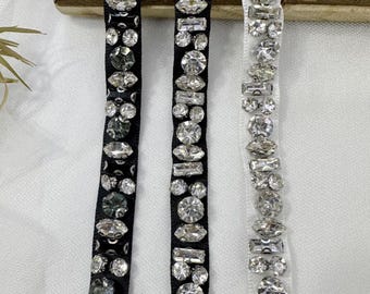 Rhinestone Beaded Trim, Costume Design Embellishment, Sold by 1 Yard