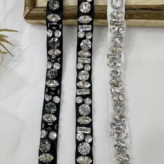 Beaded trim, Rhinestone trim for costume design sewing embellishment bridal trim dress coat cuff collar Sold by 1 yard
