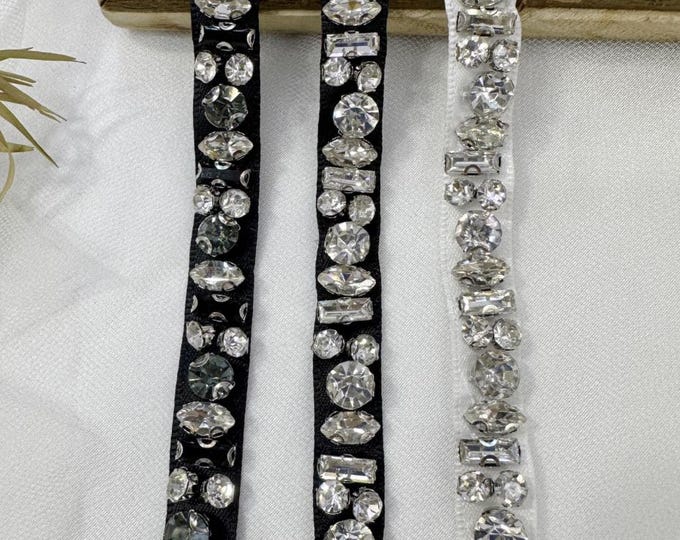 Rhinestone Beaded Trim, Costume Design Embellishment, Sold by 1 Yard