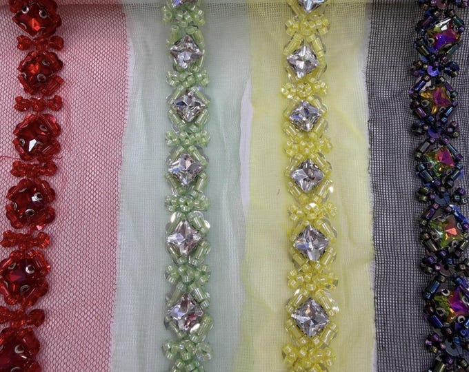 Beaded Lace Trim, Couture Bridal Embellishment, Sold by 1 Yard