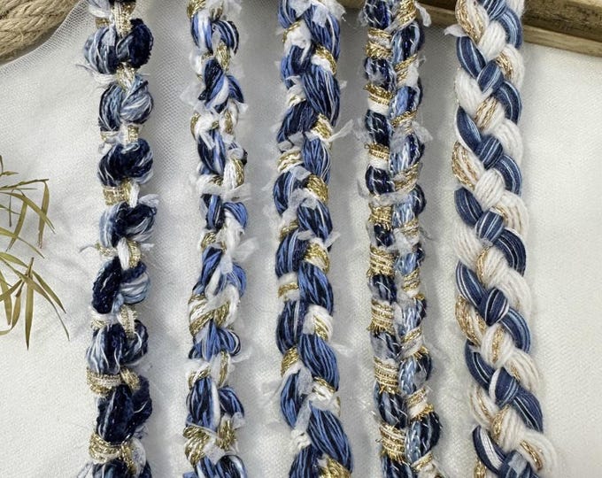 Braided Blue & Gold Lace Trim, Costume Design Embellishment, Sold by 1 Yard