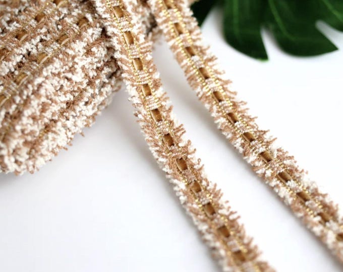 Gold and White Woven Ribbon Trim, Sewing Embellishment (1 Yard)