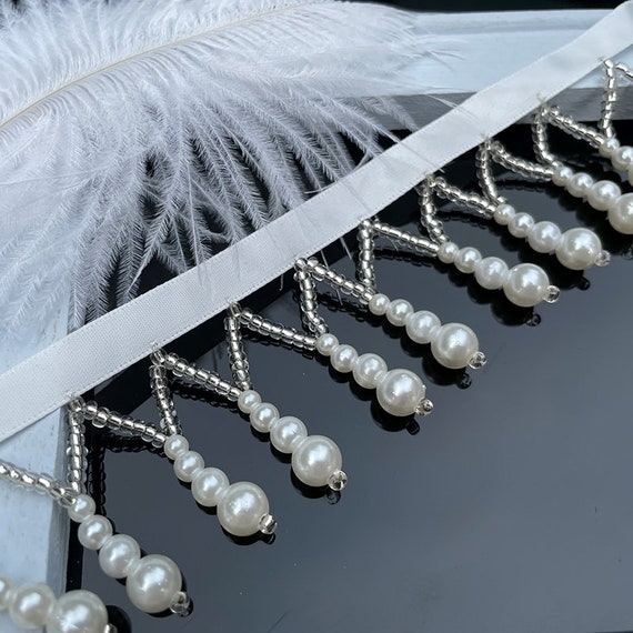 Pearl Bead Fringe Trim By The Yard