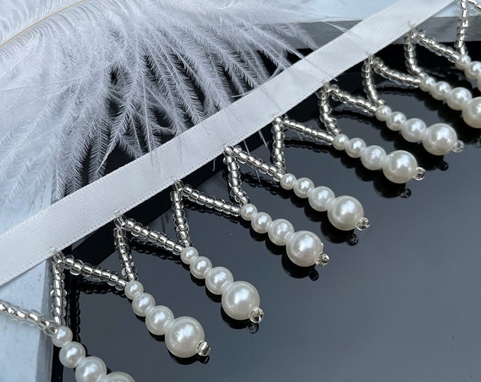 Pearl Bead Fringe Trim By The Yard