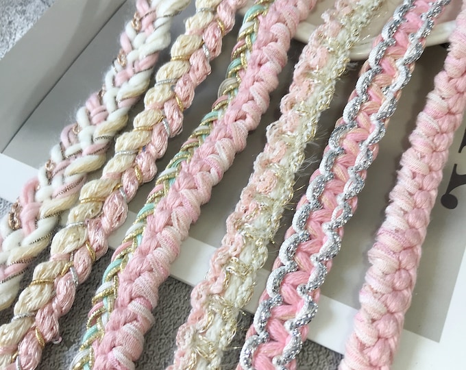 Pink Braided Lace Trim, Costume Design Sewing, Bridal Headwear (Sold by 1 Yard)