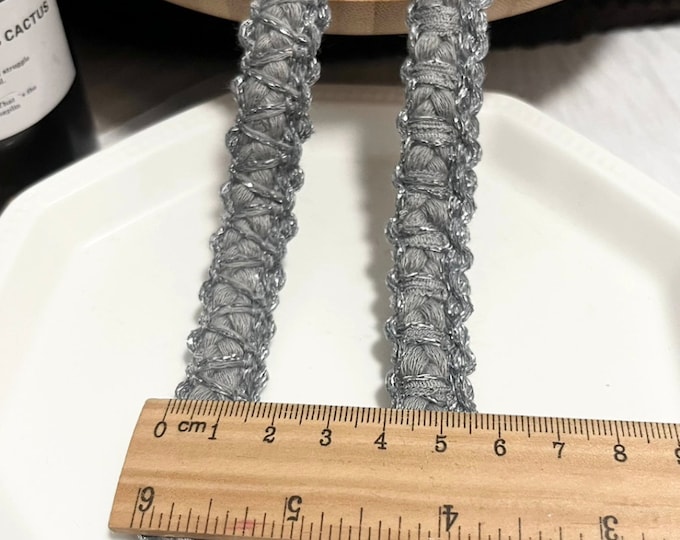 Silver Braided Lace Trim, Costume Design Embellishment, Sold by 1 Yard