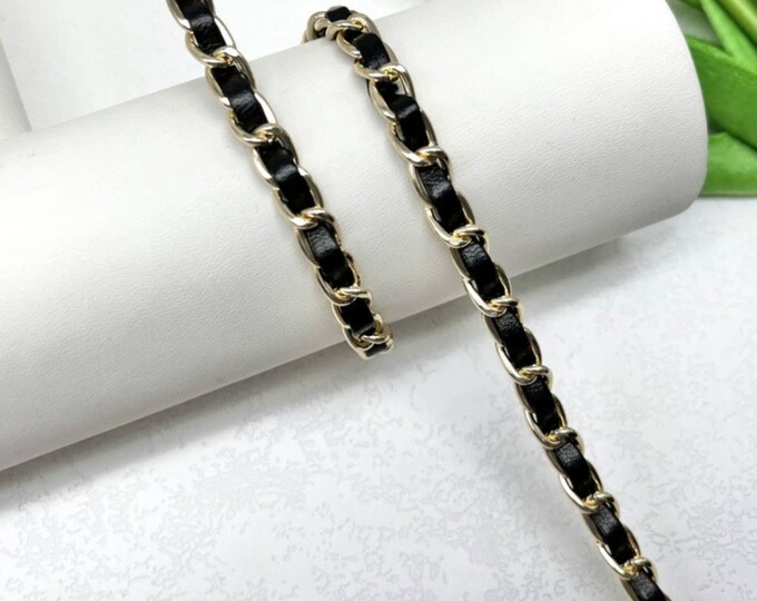 Black Leather & Gold Metal Chain