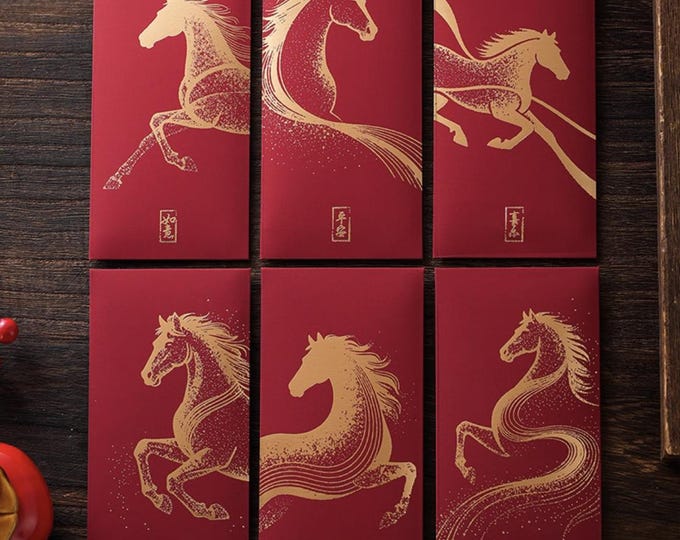 Year of the Horse 2026 Gold Foil Red Envelopes, Lucky Money Gift Red Packets