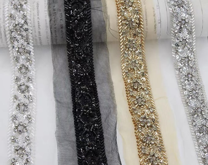 Beaded Lace Trim, Sewing Embellishment, Sold by 1 Yard