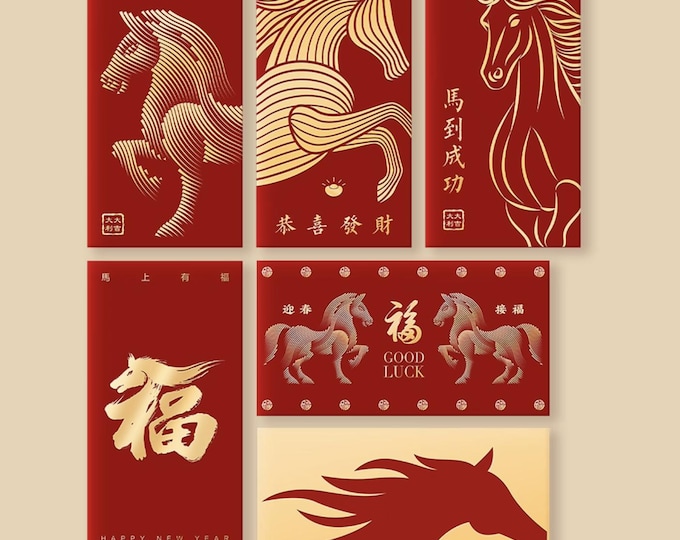 Year of the Horse 2026 Gold Foil Red Envelopes, Lucky Money Gift Red Packets